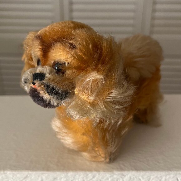 Steiff Peky - With Button - Dog - Pekingese - Orange Hear  Steiff Pekingese Dog \